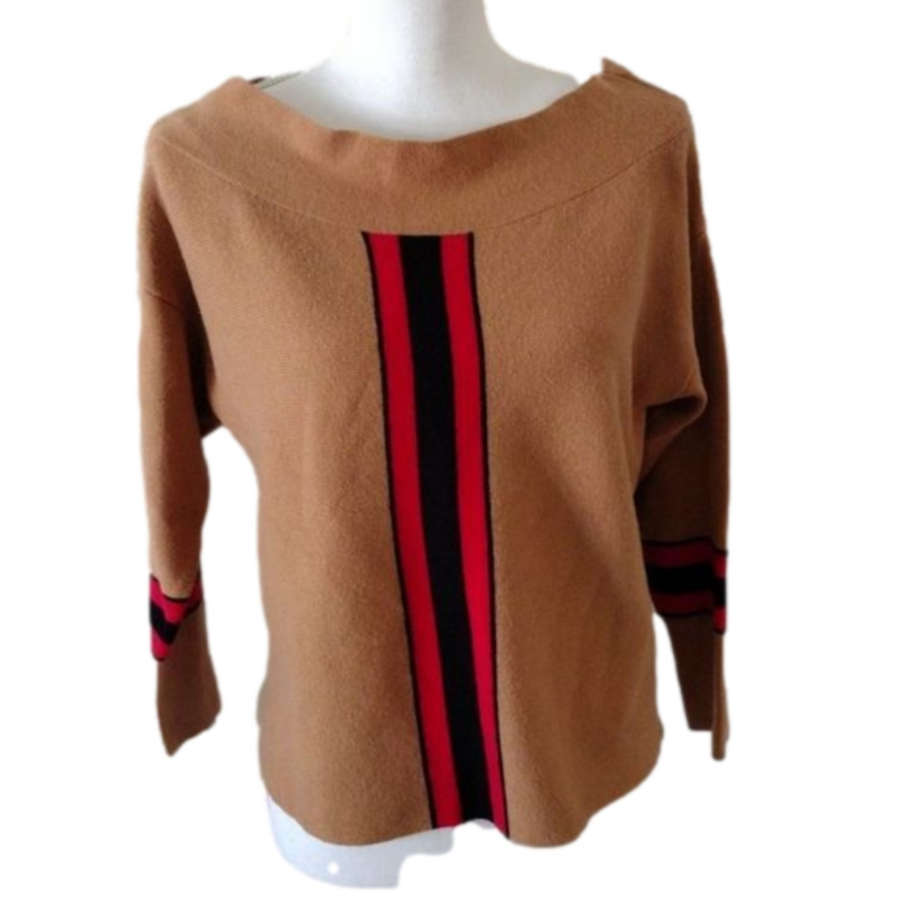 𝅺RIVER Island‎ off shoulder sweater with contrasting red/black stripe. Sz. 10